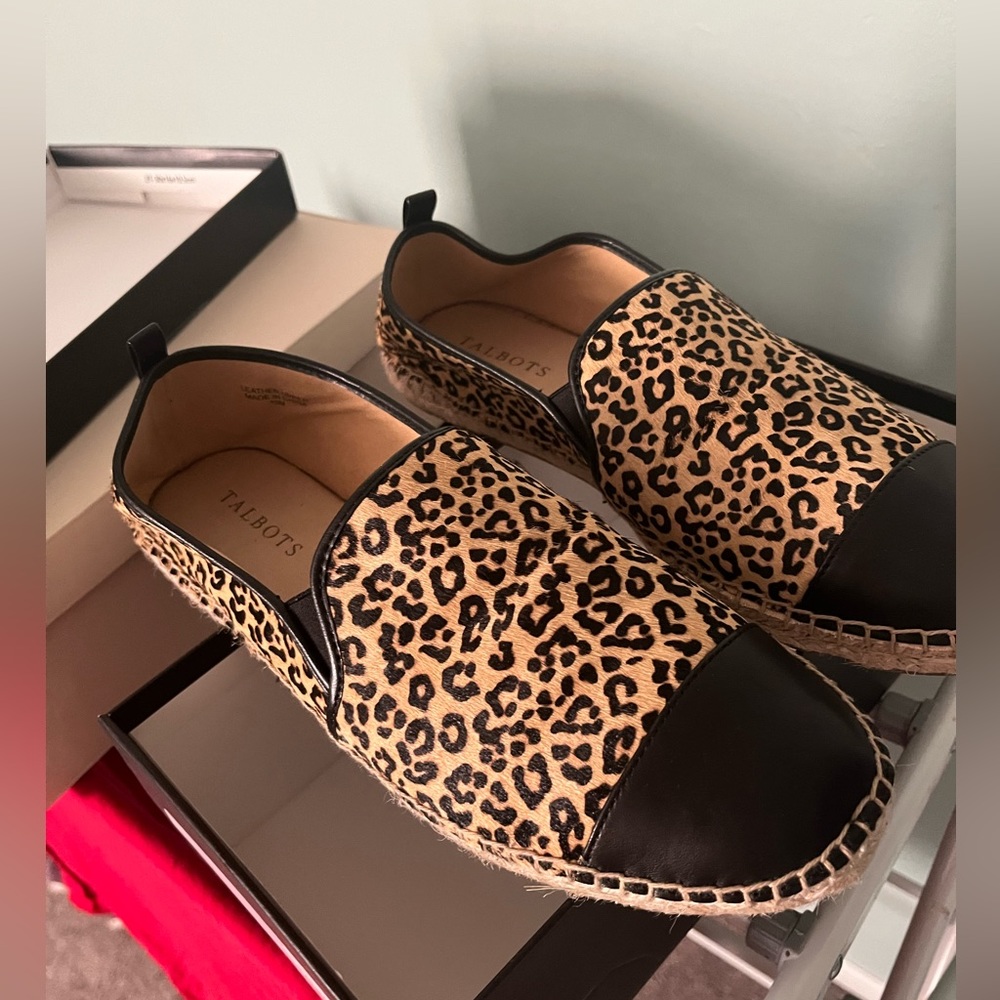 NEW NWOT Talbots Calf Hair Leopard Espadrilles